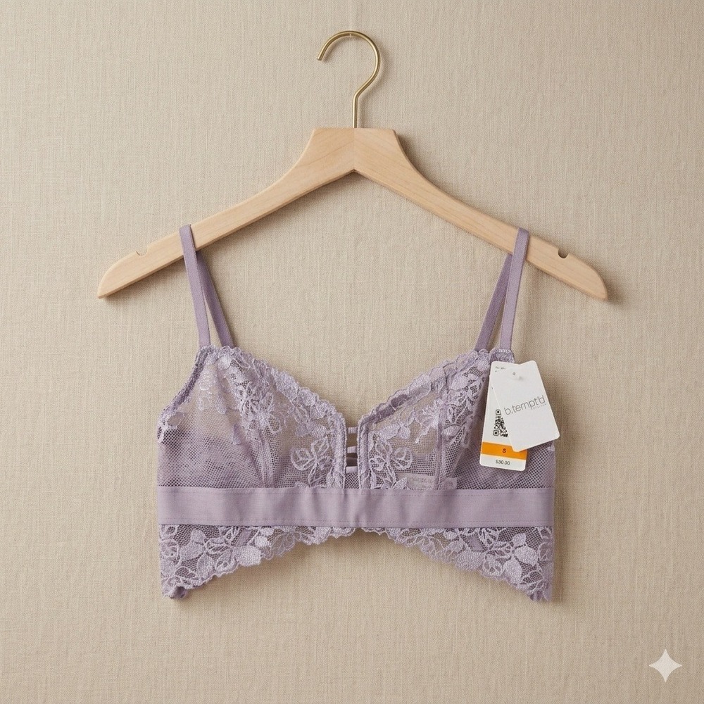 b.tempt'd by Wacoal Lavender Floral Lace Bralette 910227 Purple Small NWT